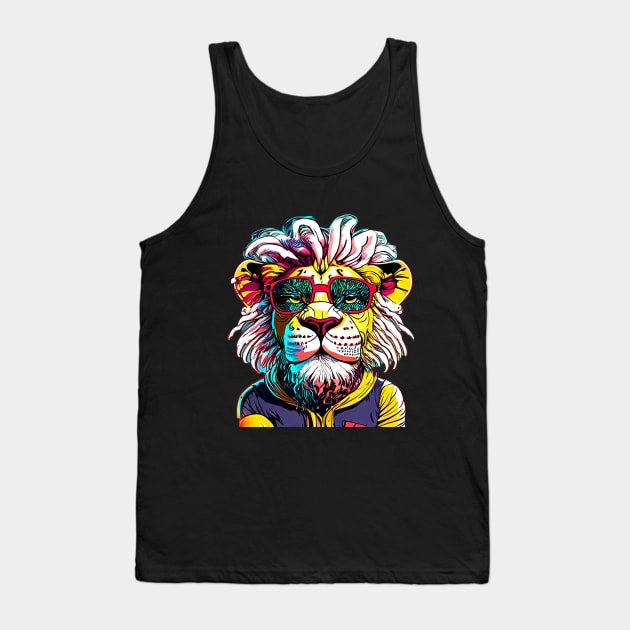 Majestic Mane and Street Chic: Lion's Urban Portrait Tank Top by SkloIlustrator